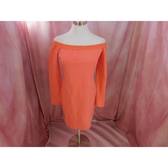 PrettyLittleThings Off the Shoulder Bodycon Dress Women 8 Coral NWT - Picture 1 of 9